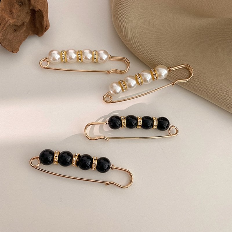 Fancy Rhinestones Pearls Safety Pin Brooch